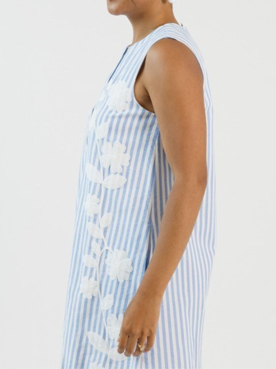 Embroidered Button Dress, Blue