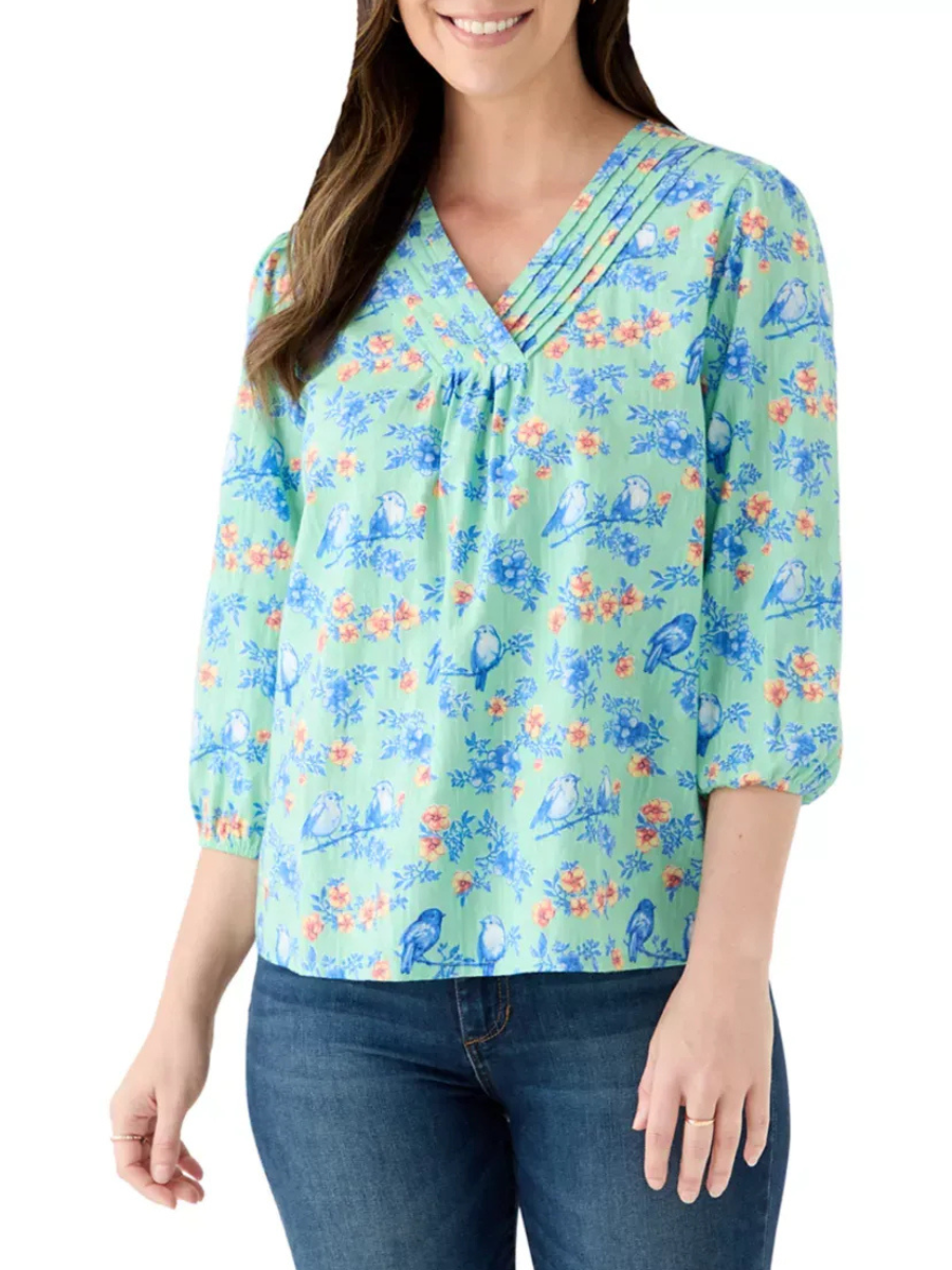 Women's 3/4 V-Neck Texture Printed Top
