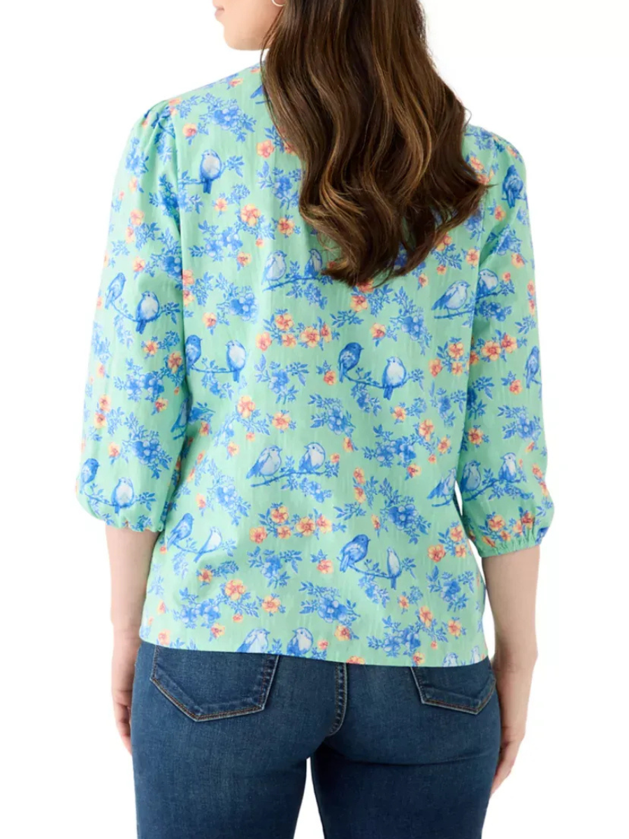 Women's 3/4 V-Neck Texture Printed Top