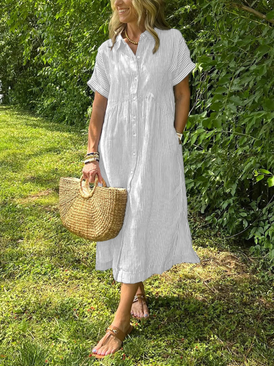 Drop Waist Linen Shirtdress