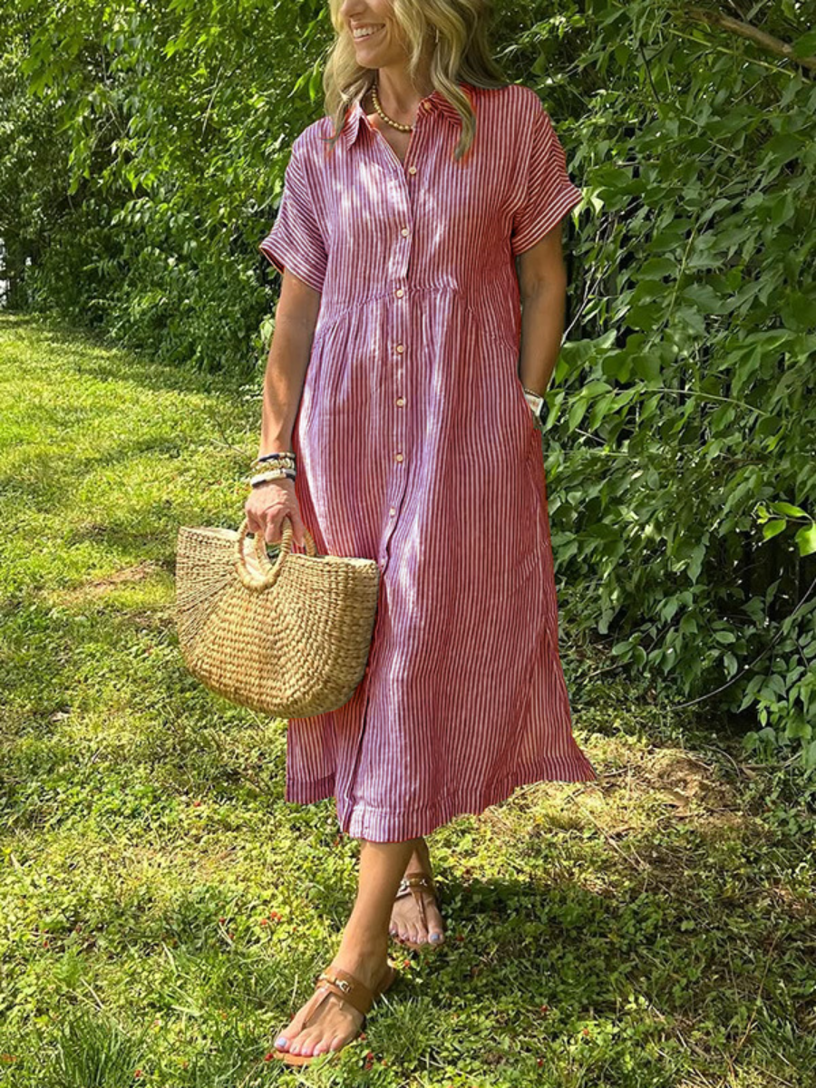 Drop Waist Linen Shirtdress