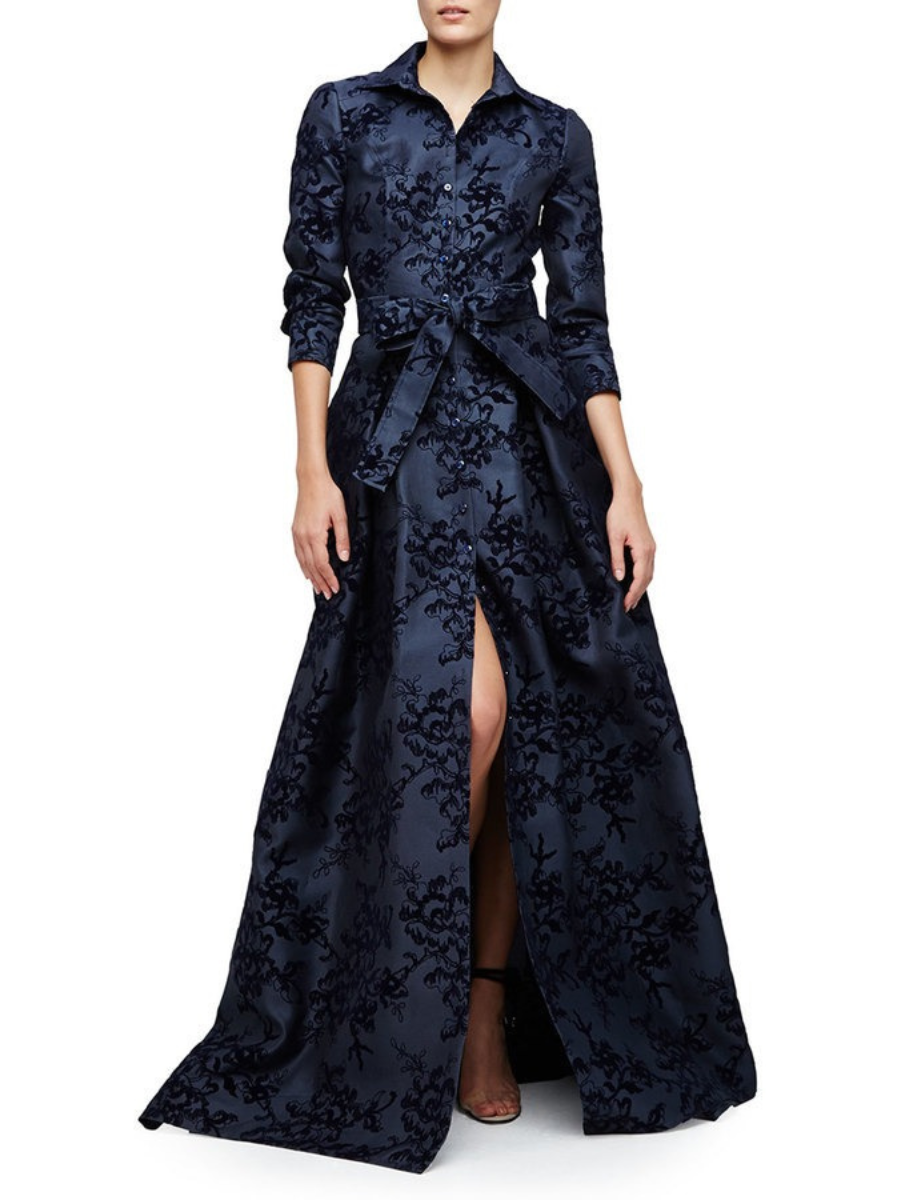 Floral Embellished Trenchcoat Gown