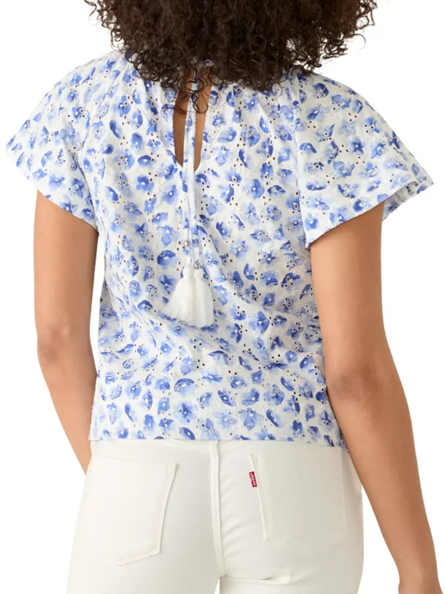Women's Floral Eyelet Peasant Blouse