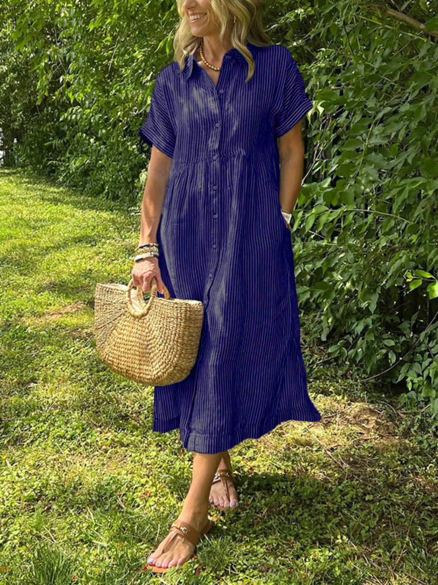 Drop Waist Linen Shirtdress