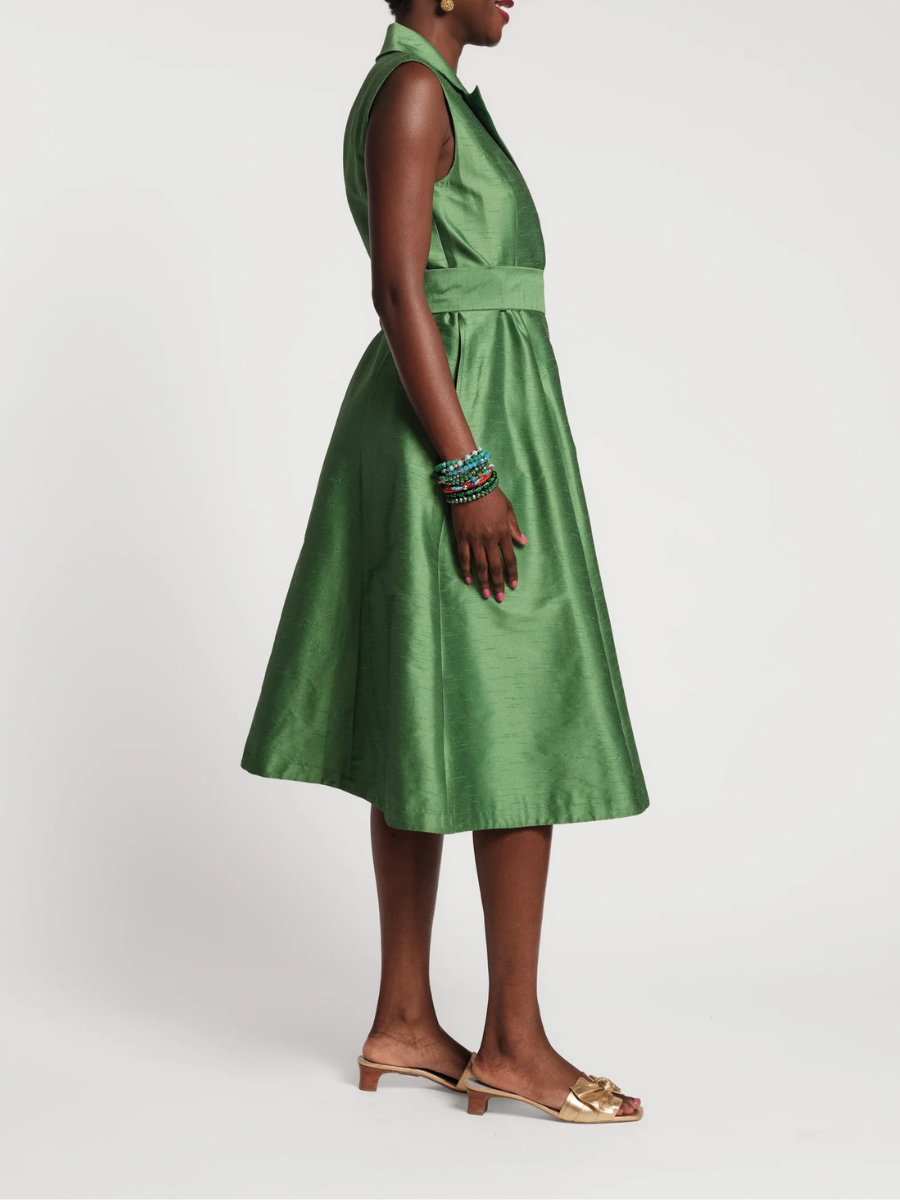 Belted Wrap-Front Satin Midi Dress