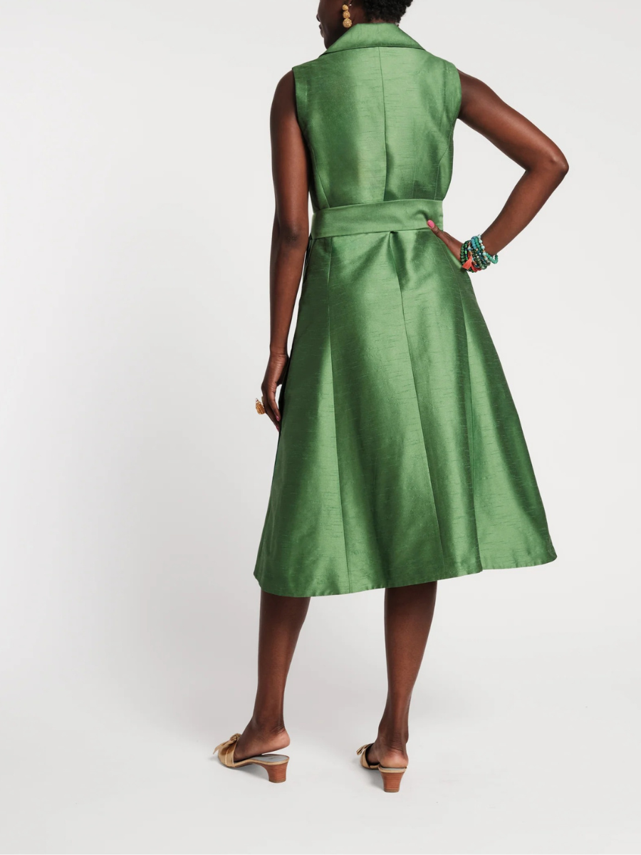 Belted Wrap-Front Satin Midi Dress