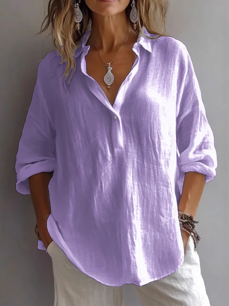 Linen V-Neck Casual Blouse