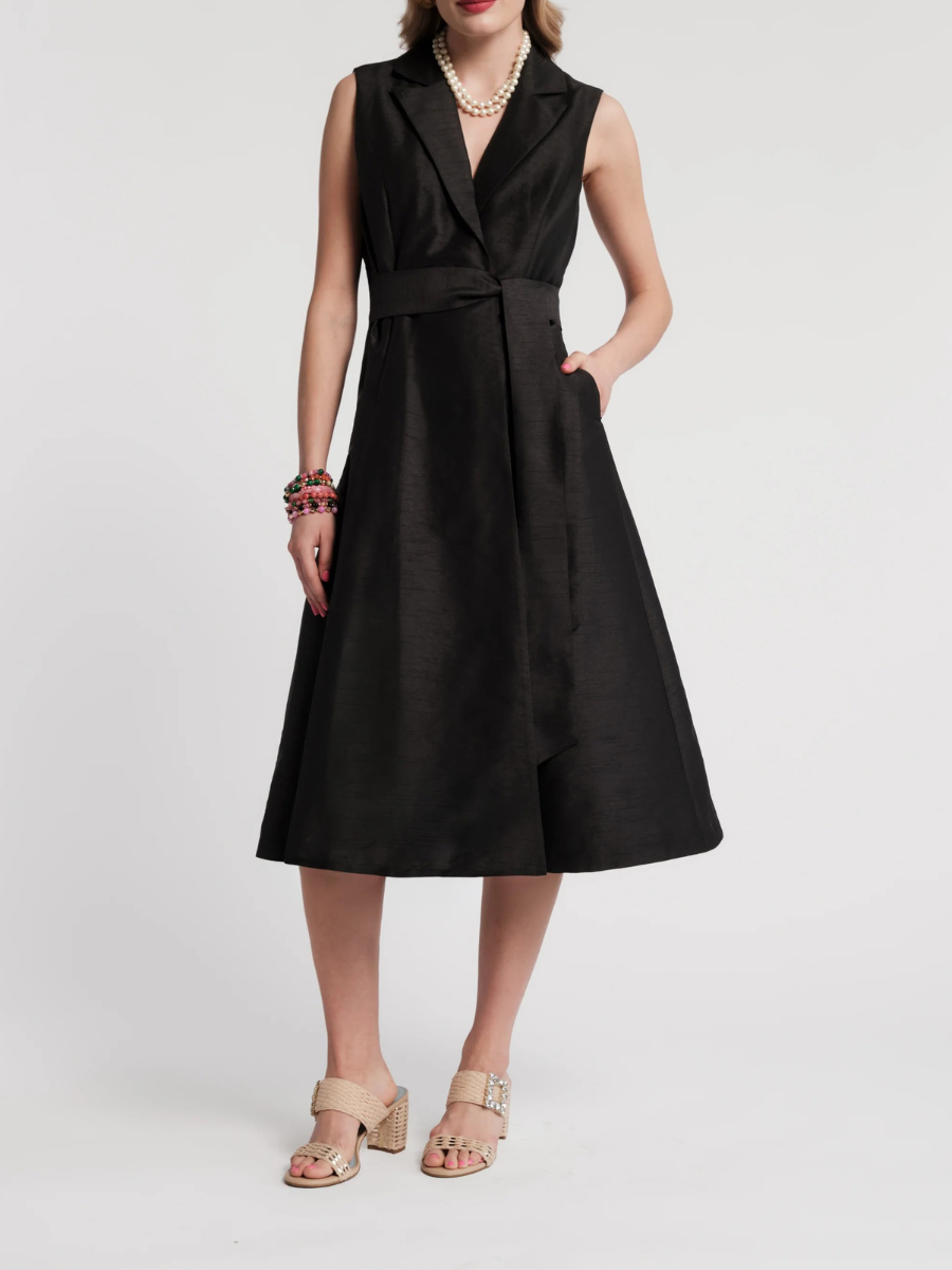 Belted Wrap-Front Satin Midi Dress