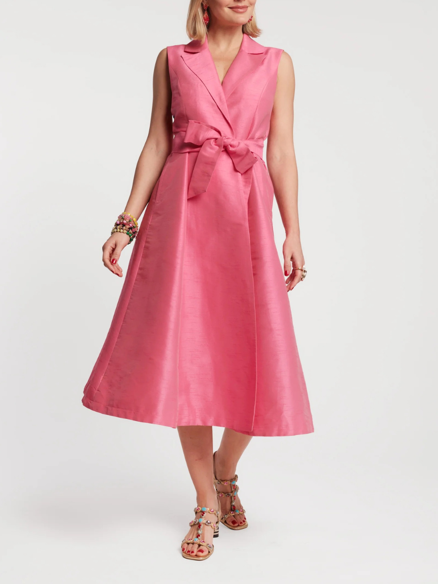 Belted Wrap-Front Satin Midi Dress