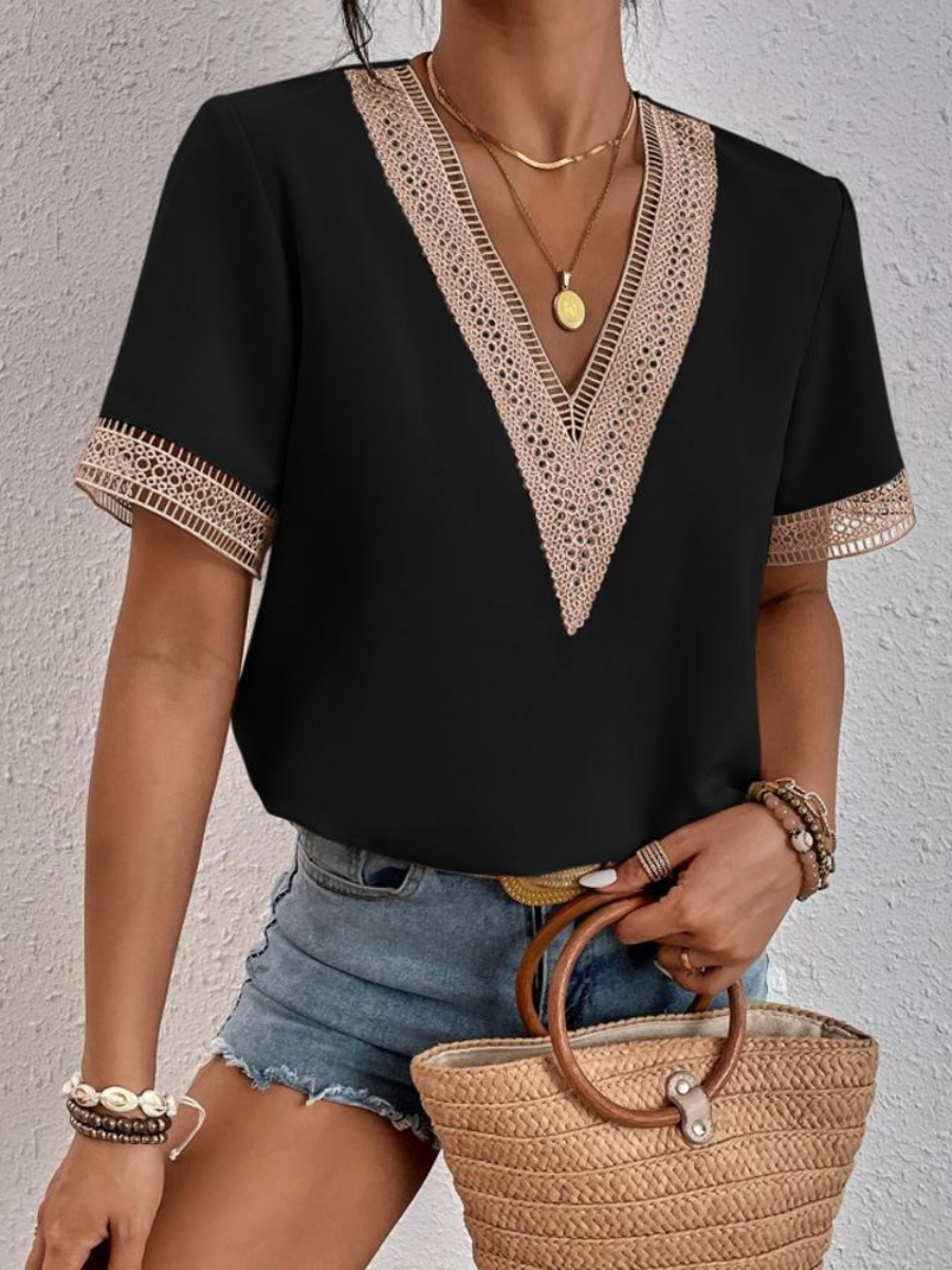 Lace-Trim Short-Sleeve Top