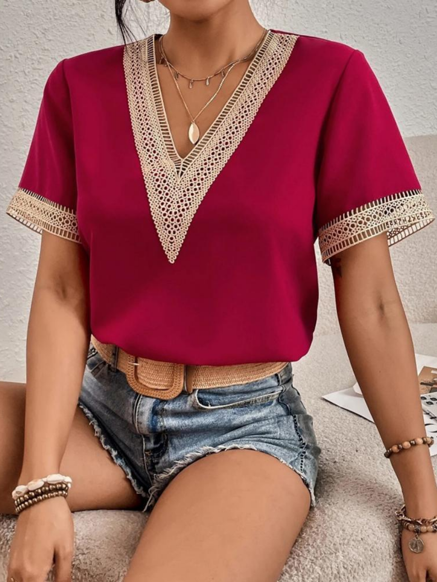 Lace-Trim Short-Sleeve Top