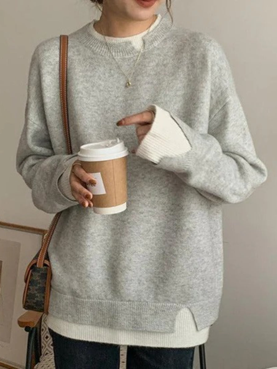 Oversized Cut-Out Long Sleeve Twofer Sweater