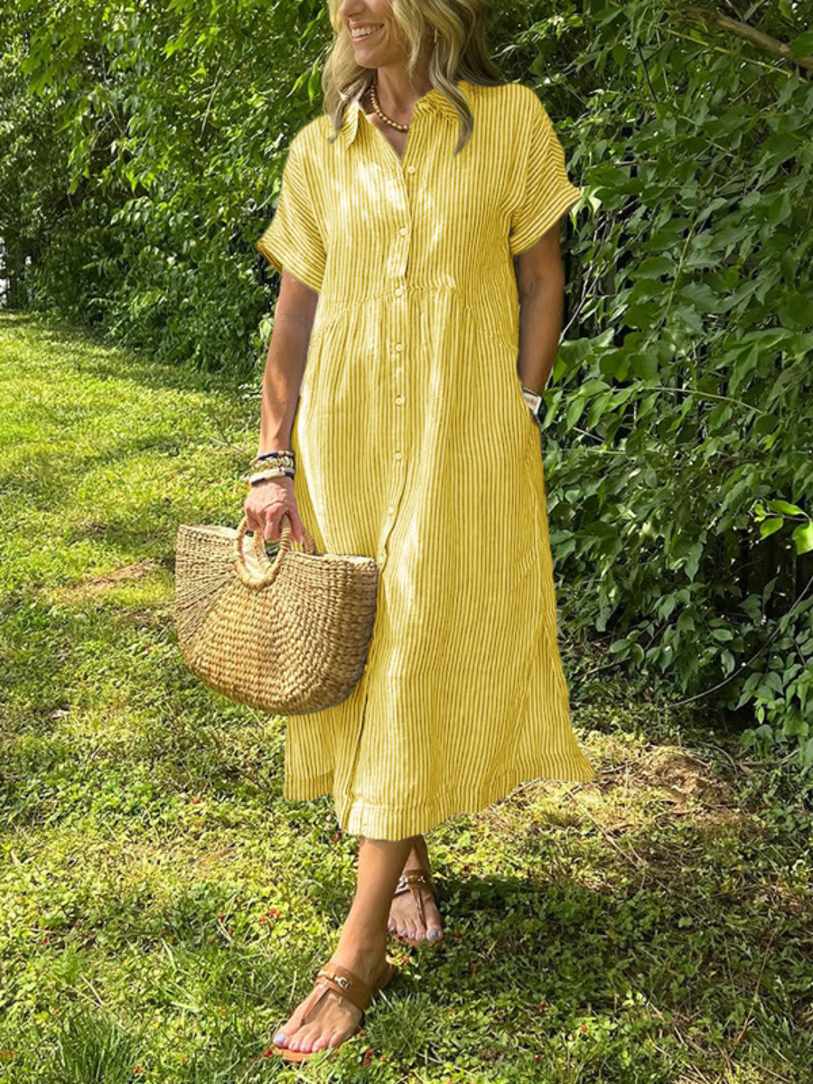 Drop Waist Linen Shirtdress