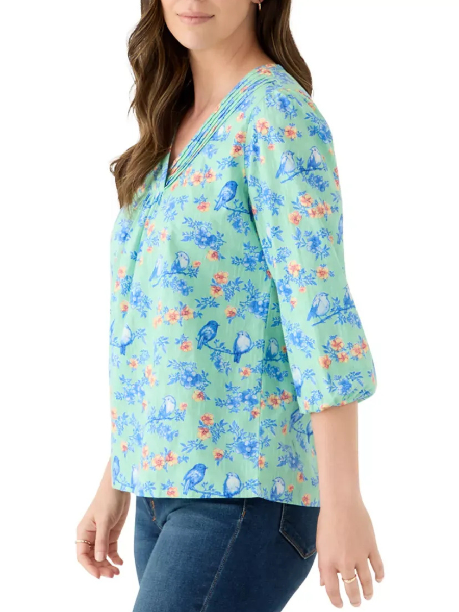 Women's 3/4 V-Neck Texture Printed Top