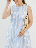 Embroidered Button Dress, Blue