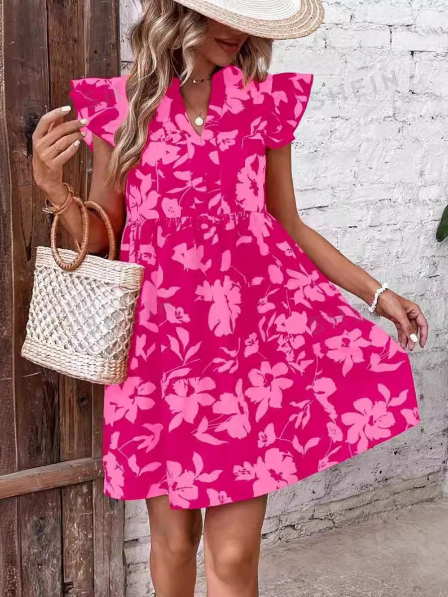 Chic Loose V-neck Printed Dress