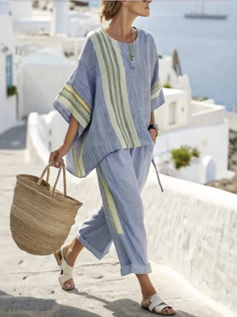 Summer Loose Striped Linen Set
