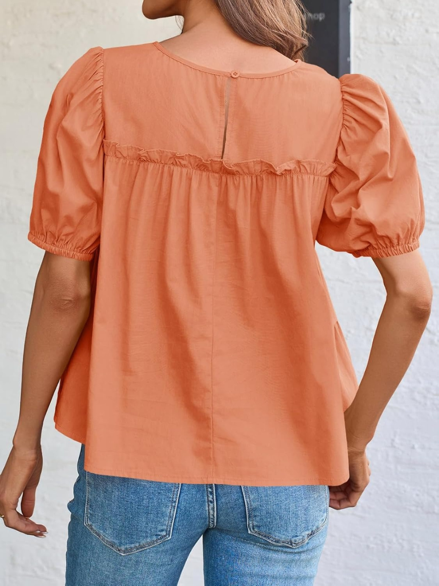 Puff Sleeve Peplum Babydoll Tops