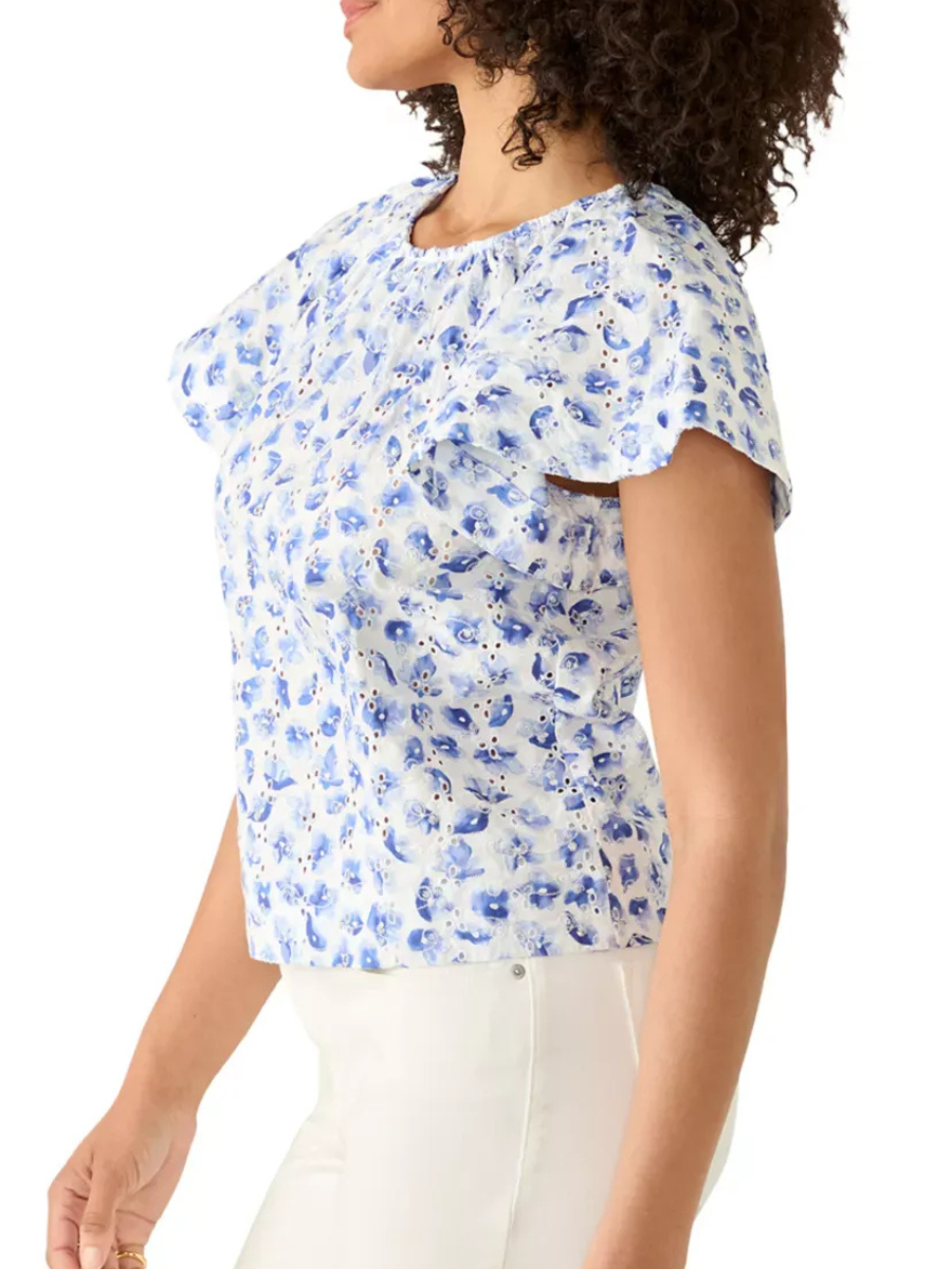 Women's Floral Eyelet Peasant Blouse