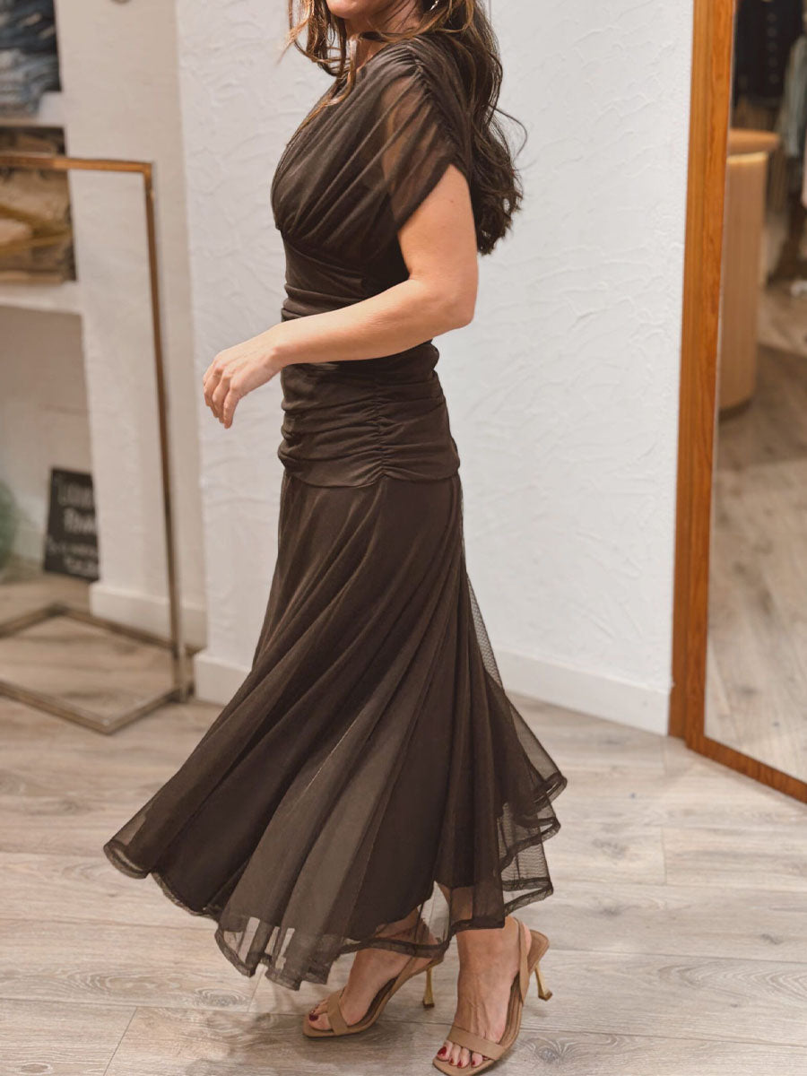 The Gala Mesh Draped Midi Dress