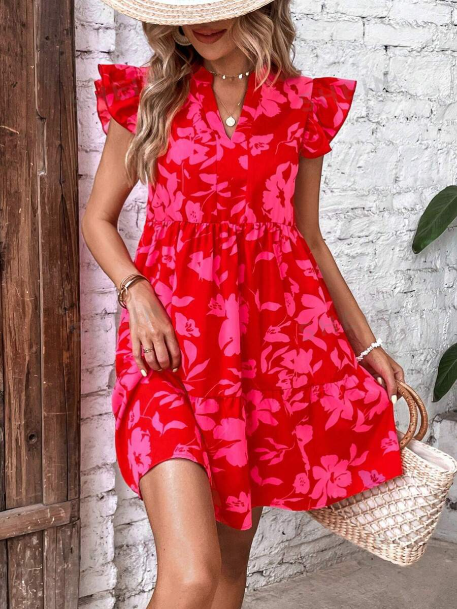 Chic Loose V-neck Printed Dress