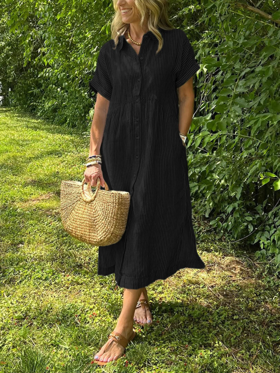 Drop Waist Linen Shirtdress