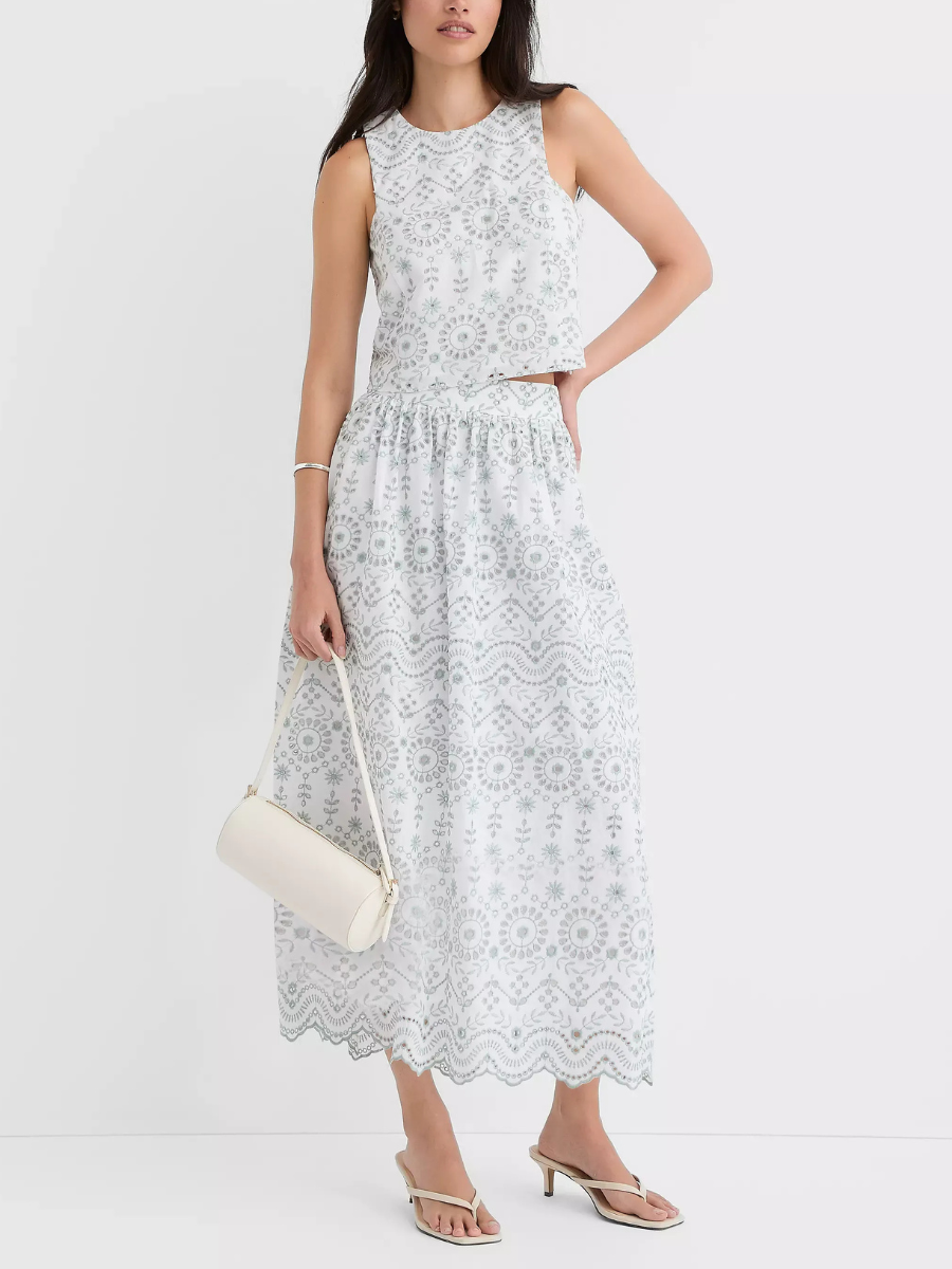 Scalloped Eyelet Poplin Midi Dress