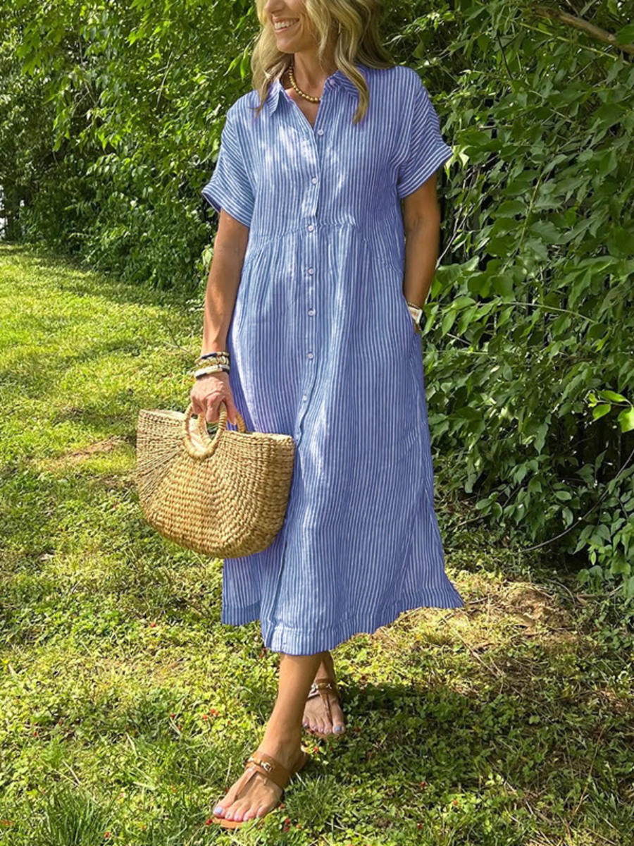 Drop Waist Linen Shirtdress