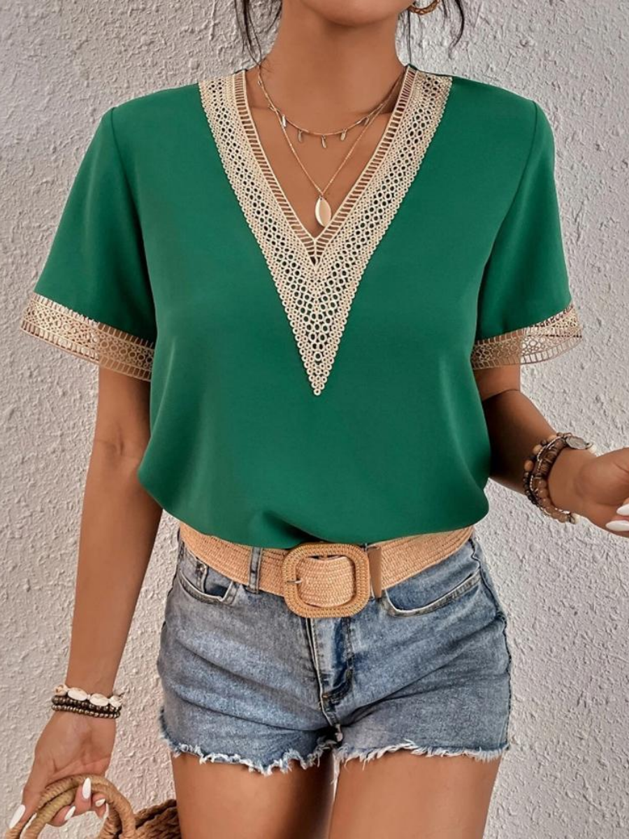 Lace-Trim Short-Sleeve Top