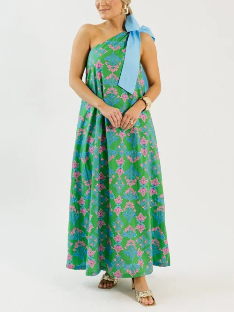 Bow Shoulder Floral Maxi Dress