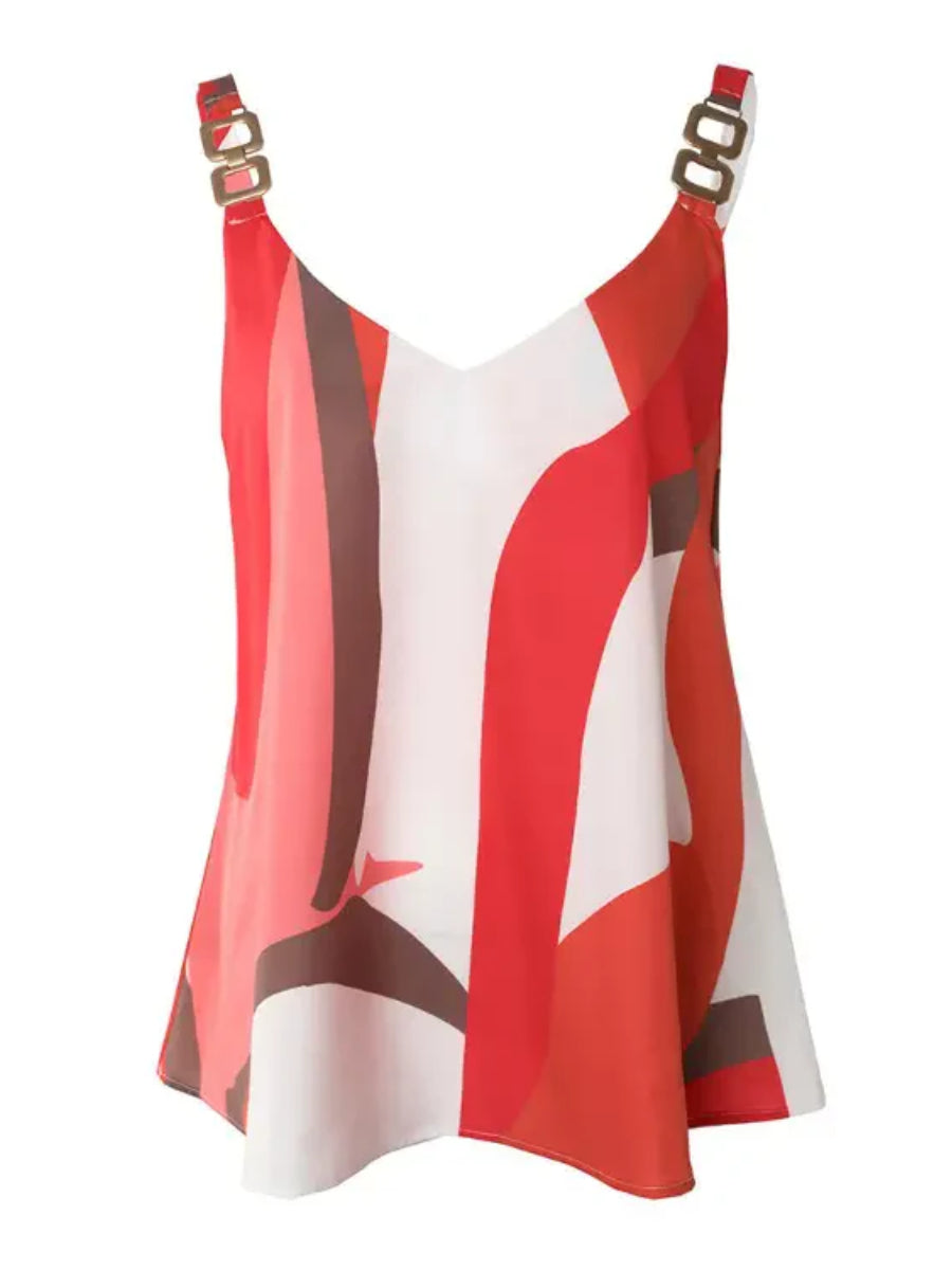 Geo Print Chain Strap V-Neck Cami Top