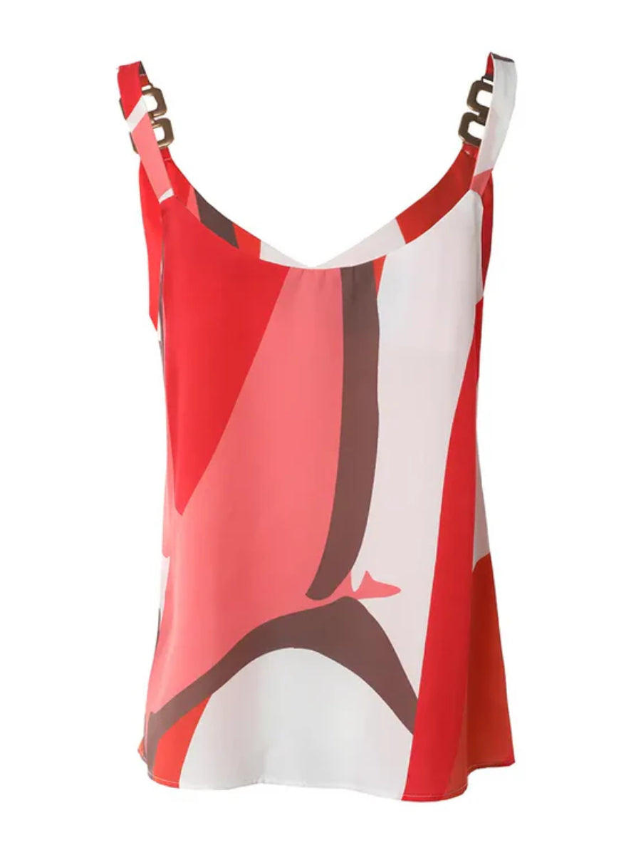 Geo Print Chain Strap V-Neck Cami Top