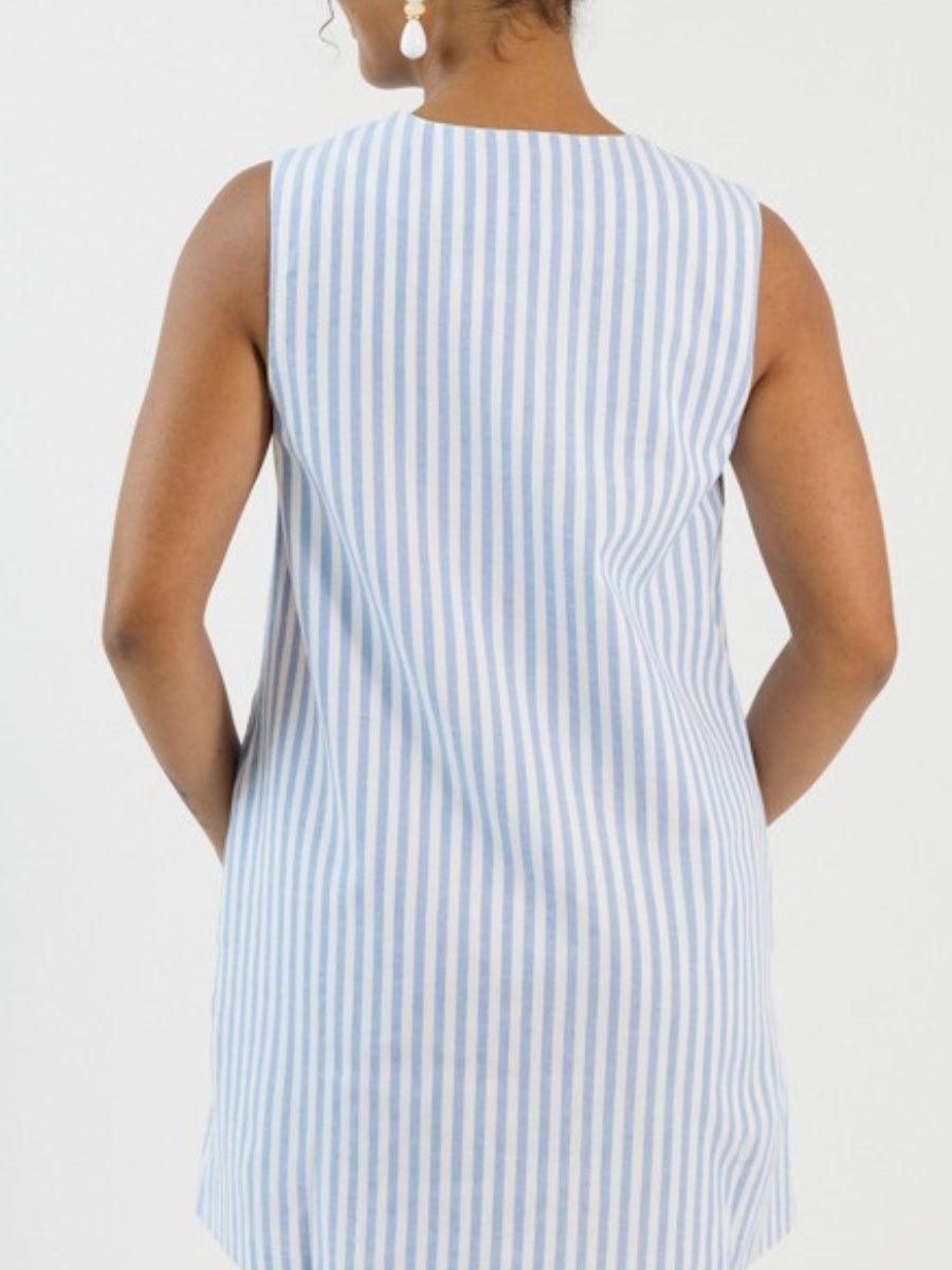 Embroidered Button Dress, Blue