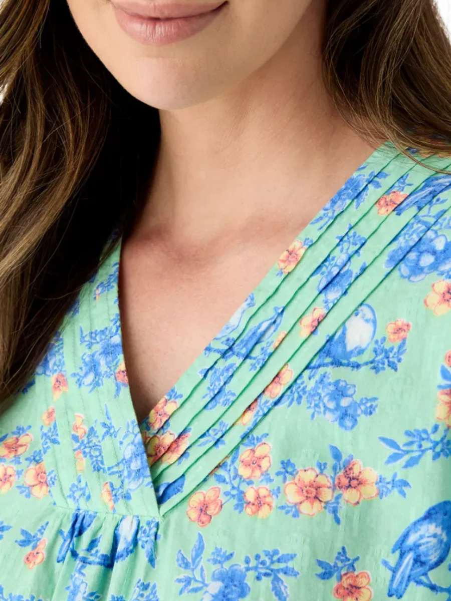 Women's 3/4 V-Neck Texture Printed Top