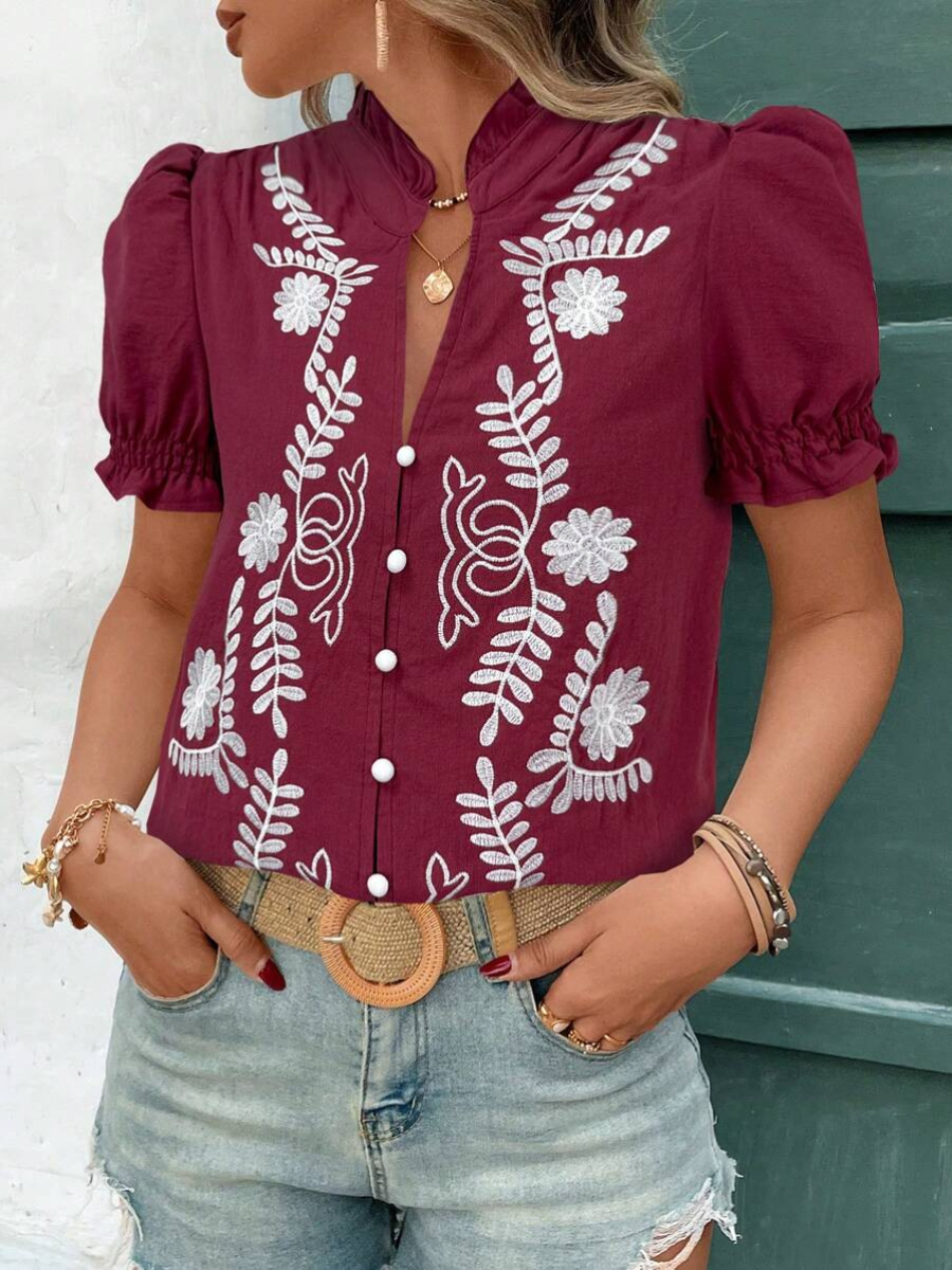 Boho V Neck Embroidered Blouses