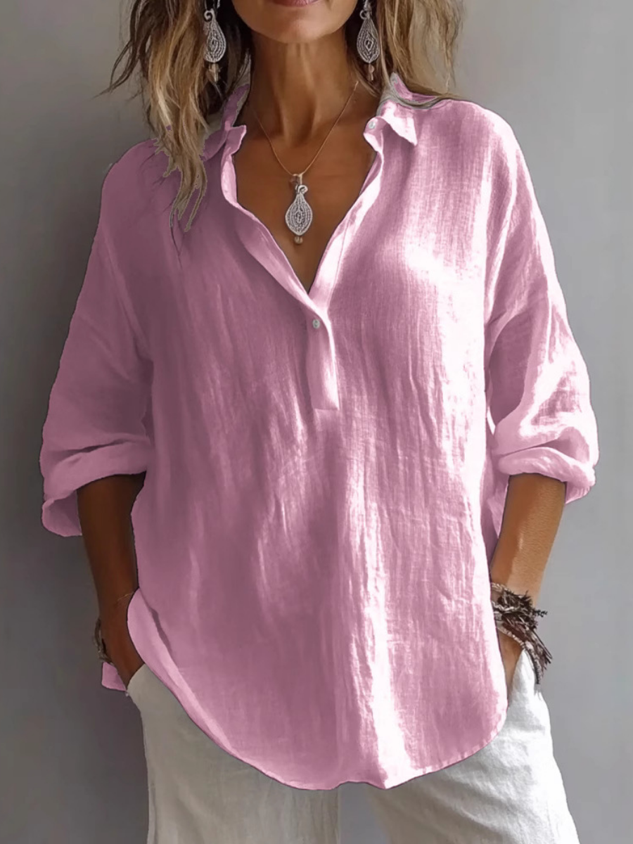 Linen V-Neck Casual Blouse