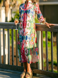 Colorful Abstract Floral Caftan Midi Dress