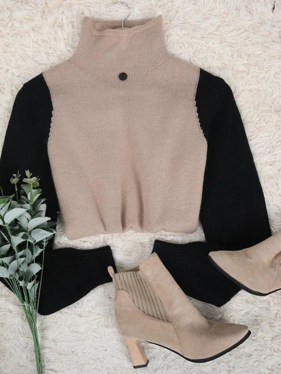 Mod Color Block Turtleneck Sweater