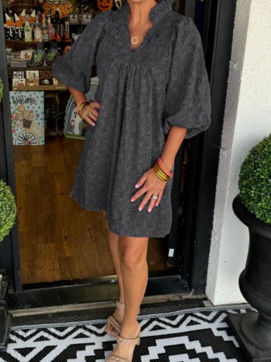 Lace V-neck Short Casual Dress