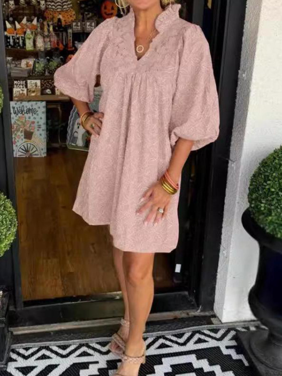 Lace V-neck Short Casual Dress