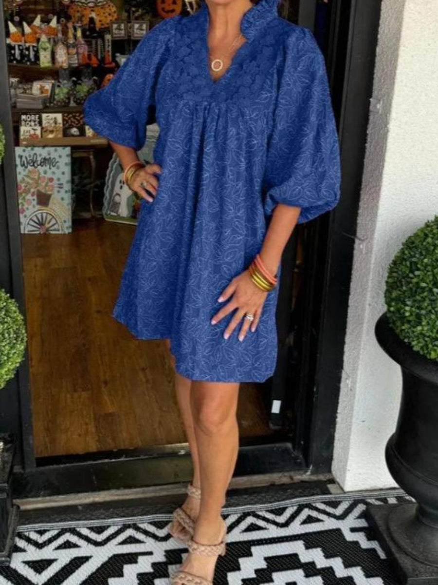 Lace V-neck Short Casual Dress