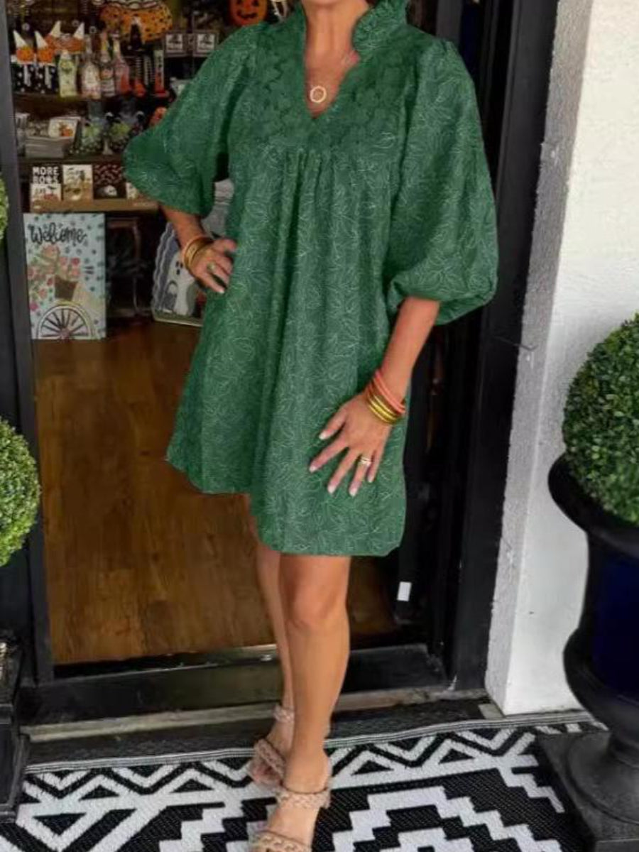 Lace V-neck Short Casual Dress