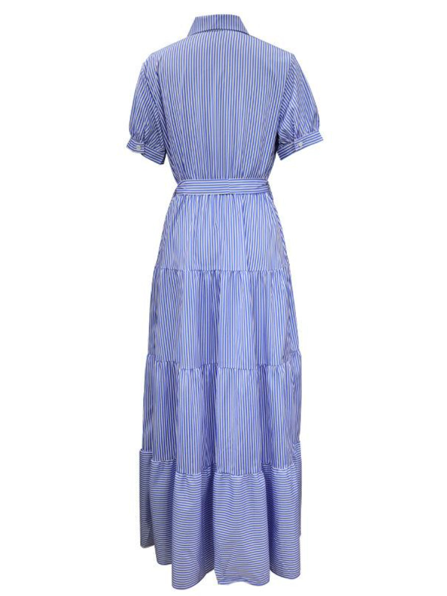 Fashion Striped Tiered Mid Dress