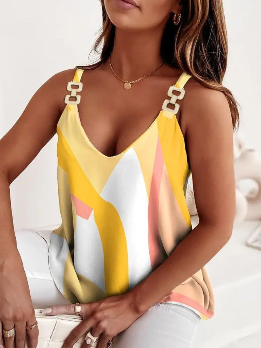 Geo Print Chain Strap V-Neck Cami Top