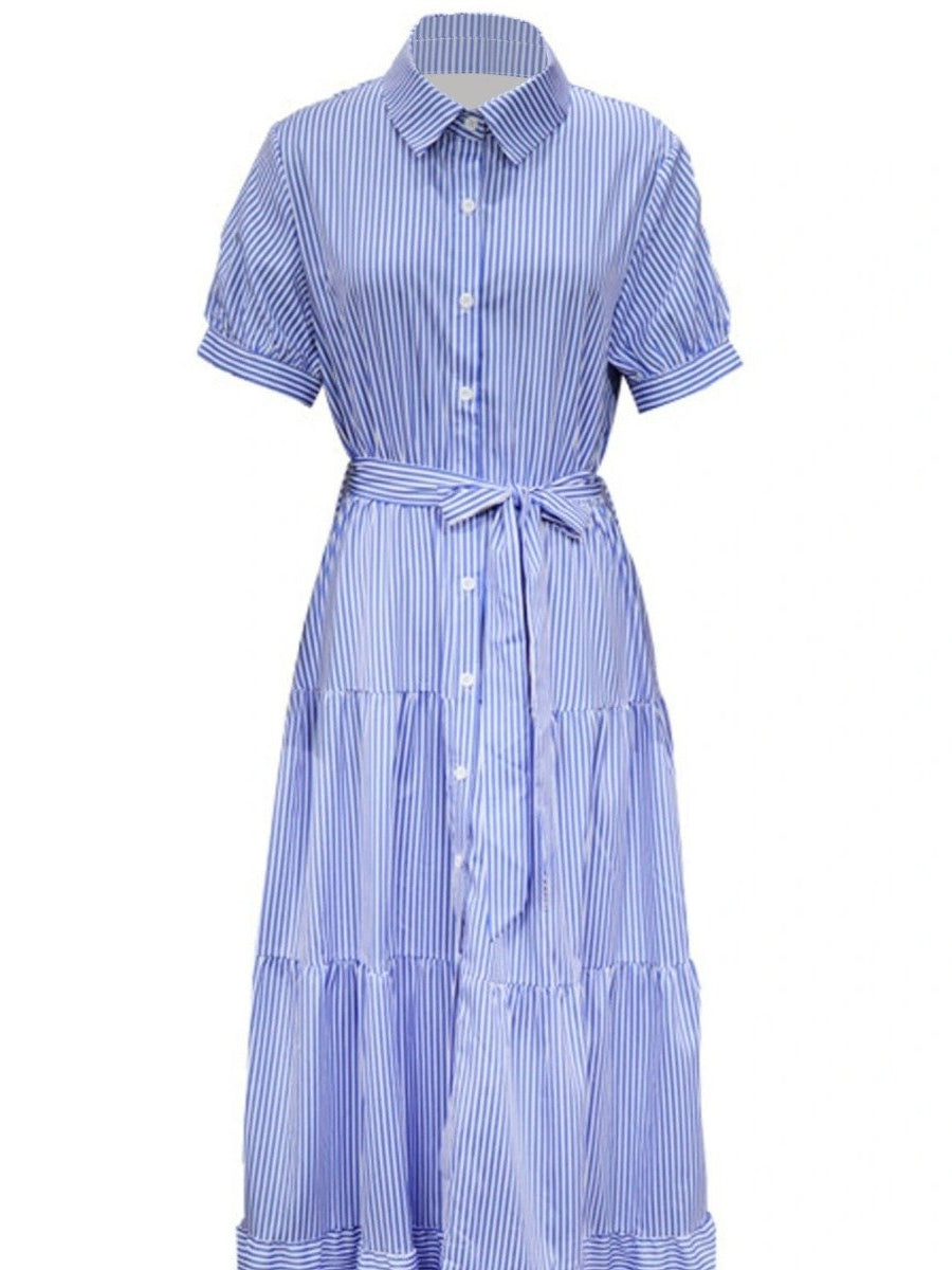 Fashion Striped Tiered Mid Dress