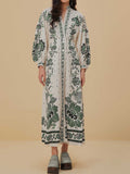Button Up Printed Long Sleeve Maxi Dress