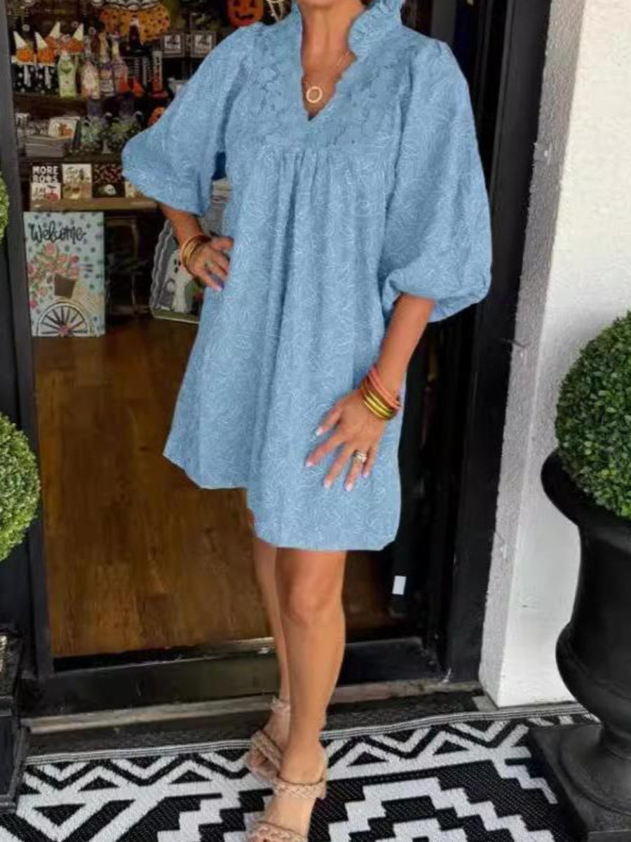 Lace V-neck Short Casual Dress